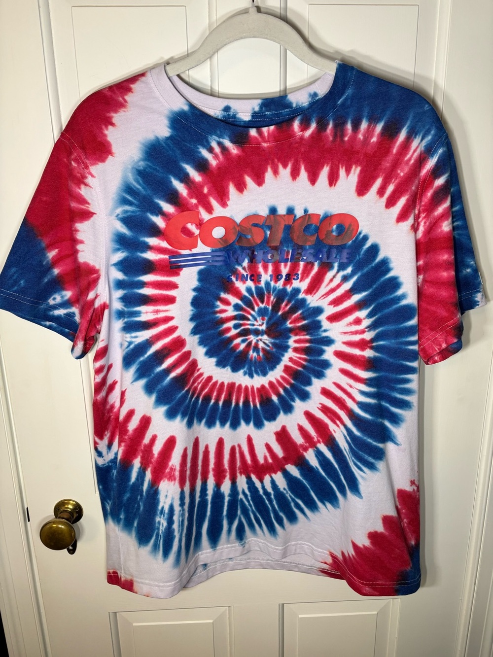 Costco Kirkland Red Blue Tie Dye Short Sleeve Tee Men’s Large Women’s XL